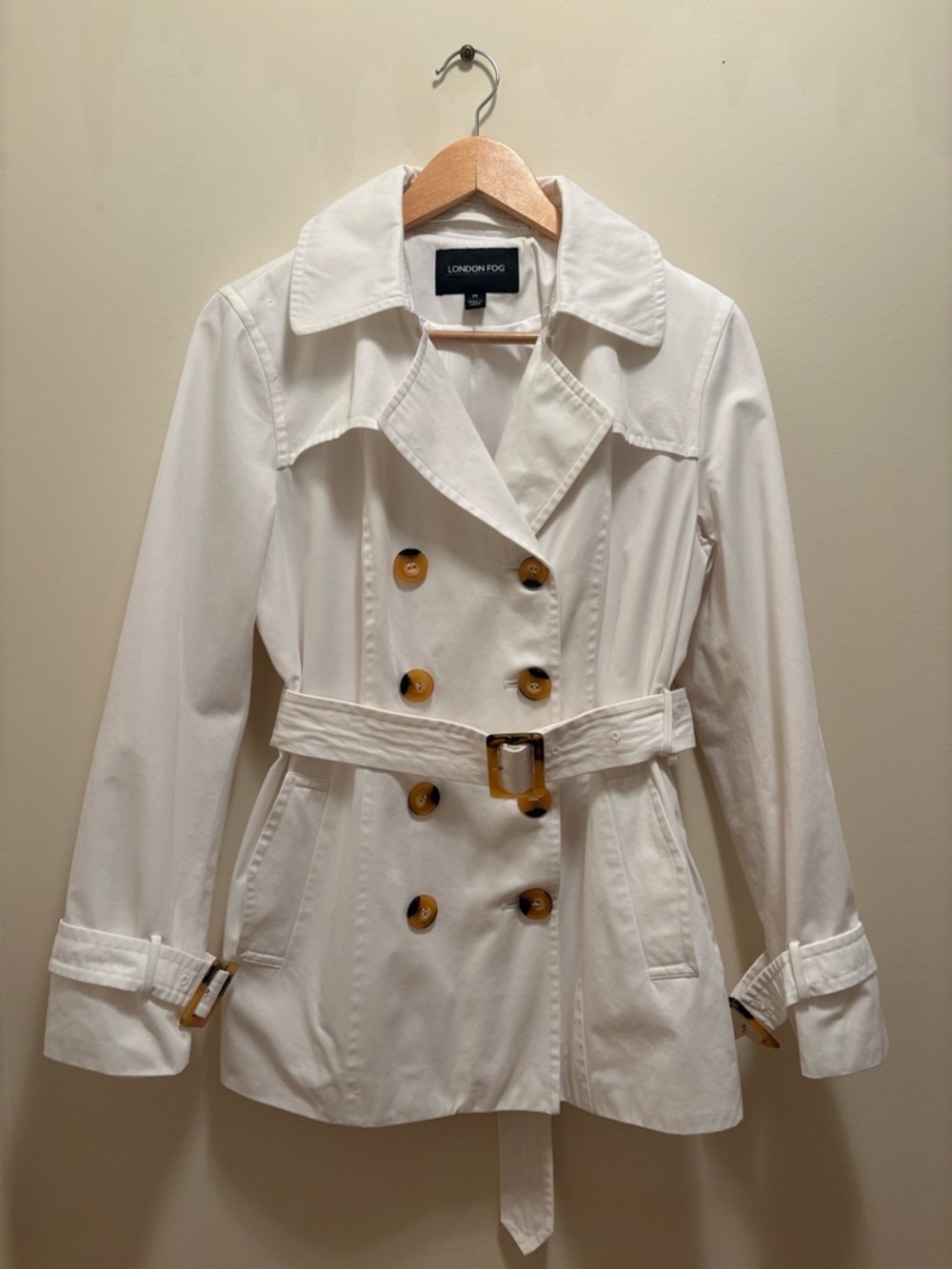 London Fog Women's White Double-Breasted Trench Coat